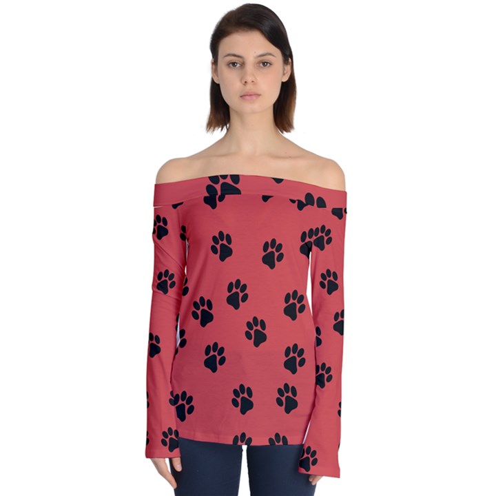 Paw Prints Background Animal Off Shoulder Long Sleeve Top