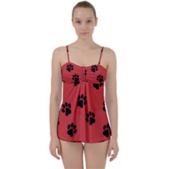 Paw Prints Background Animal Babydoll Tankini Set by HermanTelo