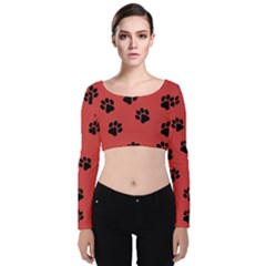 Paw Prints Background Animal Velvet Long Sleeve Crop Top