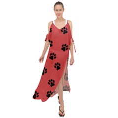 Paw Prints Background Animal Maxi Chiffon Cover Up Dress