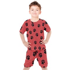 Paw Prints Background Animal Kids  Tee And Shorts Set