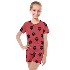 Paw Prints Background Animal Kids  Mesh Tee And Shorts Set