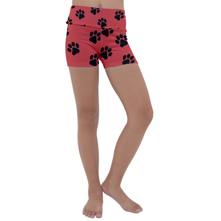 Paw Prints Background Animal Kids  Lightweight Velour Yoga Shorts