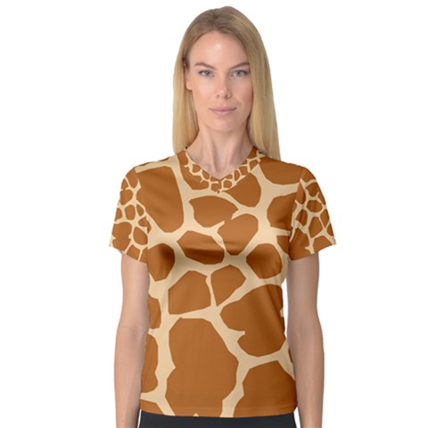 Giraffe Skin Pattern V-neck Sport Mesh Tee by HermanTelo