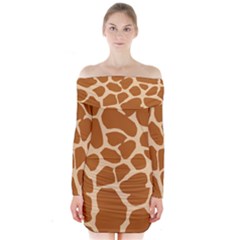 Giraffe Skin Pattern Long Sleeve Off Shoulder Dress