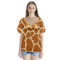 Giraffe Skin Pattern V-neck Flutter Sleeve Top