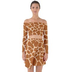 Giraffe Skin Pattern Off Shoulder Top With Skirt Set by HermanTelo