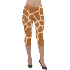 Giraffe Skin Pattern Lightweight Velour Capri Leggings 