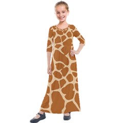 Giraffe Skin Pattern Kids  Quarter Sleeve Maxi Dress by HermanTelo