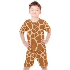 Giraffe Skin Pattern Kids  Tee And Shorts Set