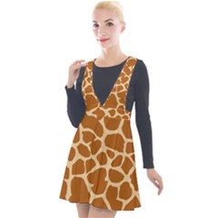 Giraffe Skin Pattern Plunge Pinafore Velour Dress