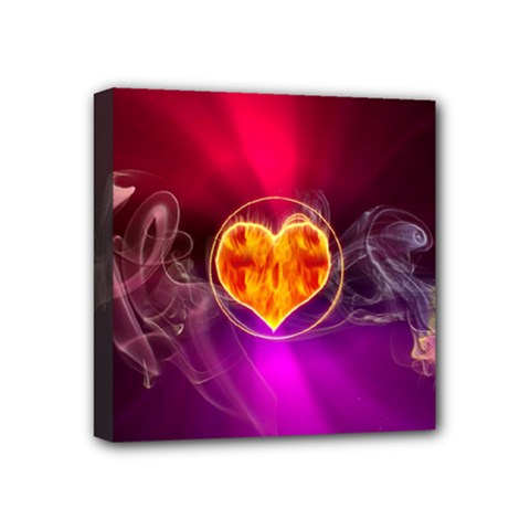 Flame Heart Smoke Love Fire Mini Canvas 4  X 4  (stretched) by HermanTelo