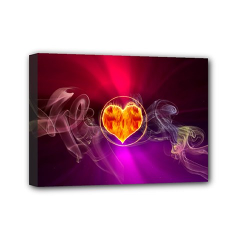 Flame Heart Smoke Love Fire Mini Canvas 7  X 5  (stretched) by HermanTelo