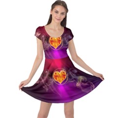 Flame Heart Smoke Love Fire Cap Sleeve Dress by HermanTelo