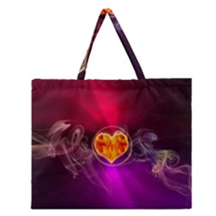 Flame Heart Smoke Love Fire Zipper Large Tote Bag