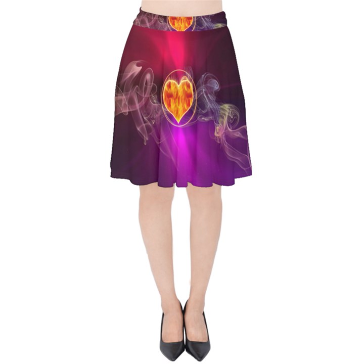 Flame Heart Smoke Love Fire Velvet High Waist Skirt