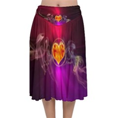 Flame Heart Smoke Love Fire Velvet Flared Midi Skirt by HermanTelo