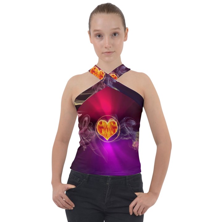 Flame Heart Smoke Love Fire Cross Neck Velour Top