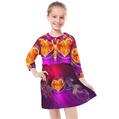 Flame Heart Smoke Love Fire Kids  Quarter Sleeve Shirt Dress by HermanTelo