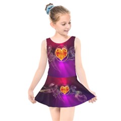 Flame Heart Smoke Love Fire Kids  Skater Dress Swimsuit