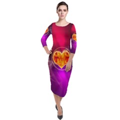 Flame Heart Smoke Love Fire Quarter Sleeve Midi Velour Bodycon Dress