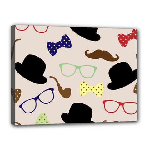 Moustache Hat Bowler Canvas 16  X 12  (stretched)