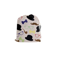 Moustache Hat Bowler Drawstring Pouch (small) by HermanTelo