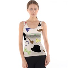 Moustache Hat Bowler Tank Top