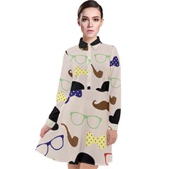 Moustache Hat Bowler Long Sleeve Chiffon Shirt Dress