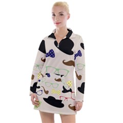 Moustache Hat Bowler Women s Long Sleeve Casual Dress