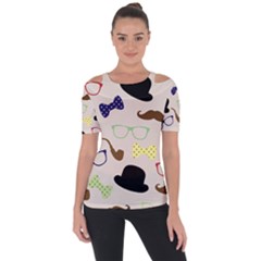 Moustache Hat Bowler Shoulder Cut Out Short Sleeve Top