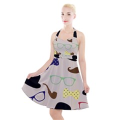 Moustache Hat Bowler Halter Party Swing Dress 