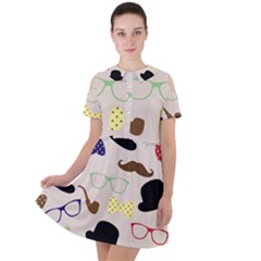 Moustache Hat Bowler Short Sleeve Shoulder Cut Out Dress  by HermanTelo