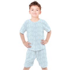 Footprints Pattern Paper Scrapbooking Blue Kids  Tee And Shorts Set by HermanTelo