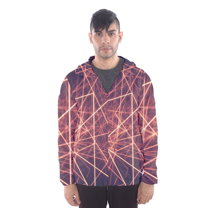 Light Fiber Black Fractal Art Men s Hooded Windbreaker