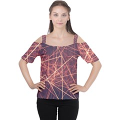 Light Fiber Black Fractal Art Cutout Shoulder Tee