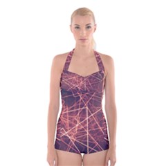 Light Fiber Black Fractal Art Boyleg Halter Swimsuit 