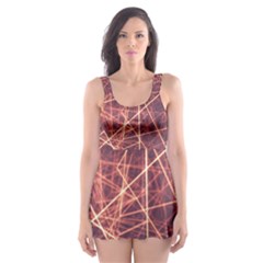 Light Fiber Black Fractal Art Skater Dress Swimsuit by HermanTelo