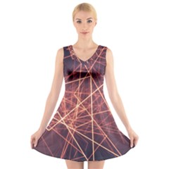 Light Fiber Black Fractal Art V-neck Sleeveless Dress