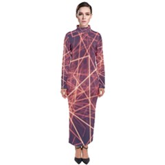 Light Fiber Black Fractal Art Turtleneck Maxi Dress