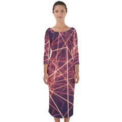 Light Fiber Black Fractal Art Quarter Sleeve Midi Bodycon Dress