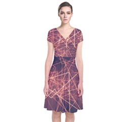 Light Fiber Black Fractal Art Short Sleeve Front Wrap Dress