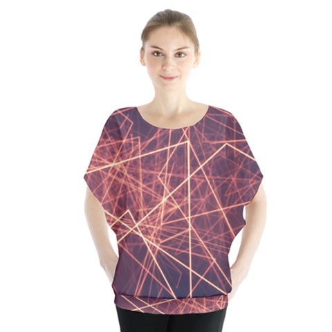 Light Fiber Black Fractal Art Batwing Chiffon Blouse by HermanTelo