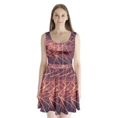 Light Fiber Black Fractal Art Split Back Mini Dress 