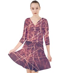 Light Fiber Black Fractal Art Quarter Sleeve Front Wrap Dress