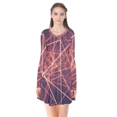 Light Fiber Black Fractal Art Long Sleeve V-neck Flare Dress by HermanTelo