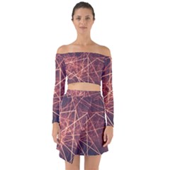 Light Fiber Black Fractal Art Off Shoulder Top With Skirt Set