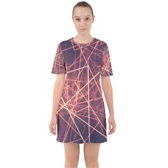 Light Fiber Black Fractal Art Sixties Short Sleeve Mini Dress