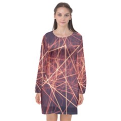 Light Fiber Black Fractal Art Long Sleeve Chiffon Shift Dress 