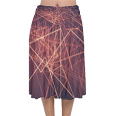 Light Fiber Black Fractal Art Velvet Flared Midi Skirt